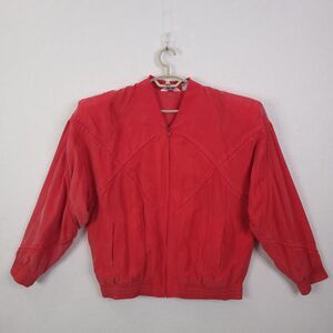 Genelli Silk Bomber Jacket Mens Red Large Full Zip Lined Y2k 90s Vintage